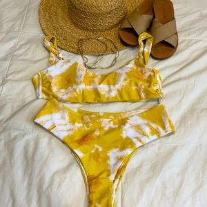 Yellow tie dye bathing suit